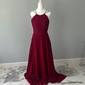 Christina Wu Red Halter Maxi Gown